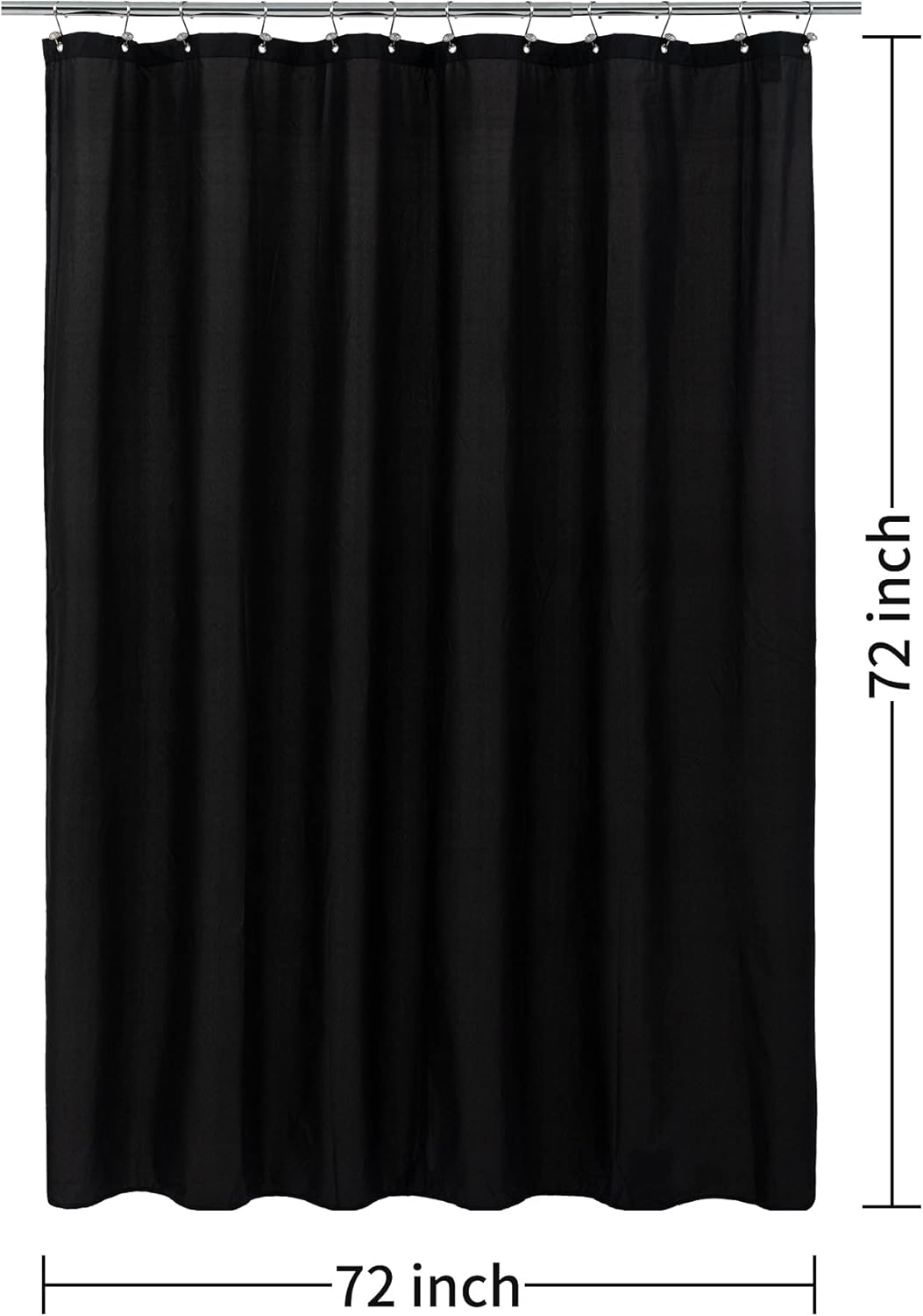 Waterproof Fabric Shower Curtain Soft Hotel Quality - 3 Magnets at Bottom, Premium Black Shower Curtain Liner for Bathroom, Light-Weight Cloth & Washable - 72x72, Black