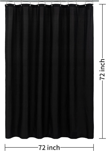 Waterproof Fabric Shower Curtain Soft Hotel Quality - 3 Magnets at Bottom, Premium Black Shower Curtain Liner for Bathroom, Light-Weight Cloth & Washable - 72x72, Black