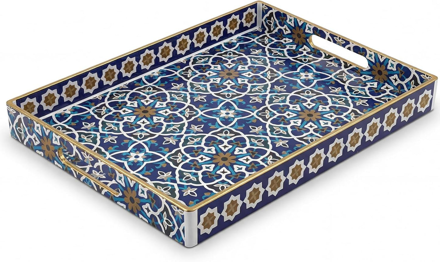 Coffee Table Trays for Living Room Serving Tray with Handles, Modern Large Tray for Ottoman Coffee Table