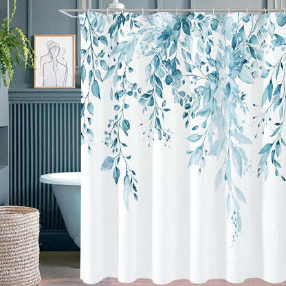 Grey Eucalyptus Shower Curtain, Watercolor Plant Leaves with Floral Bathroom Shower Curtain Set, Gray White, 72x72