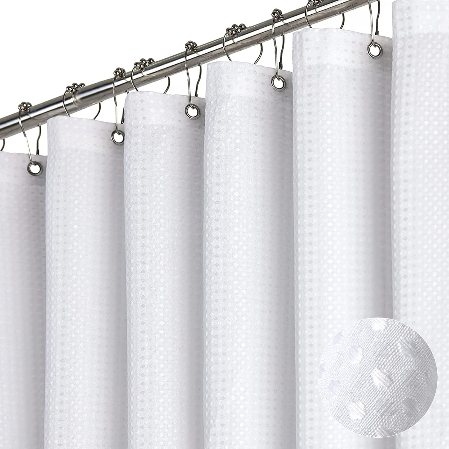 Dynamene Sage Green Shower Curtain - Waffle Textured Heavy Duty Thick Fabric Shower Curtains for Bathroom, 256GSM Luxury Weighted Polyester Cloth Bath Curtain Set with 12 Plastic Hooks，72Wx72H,Green