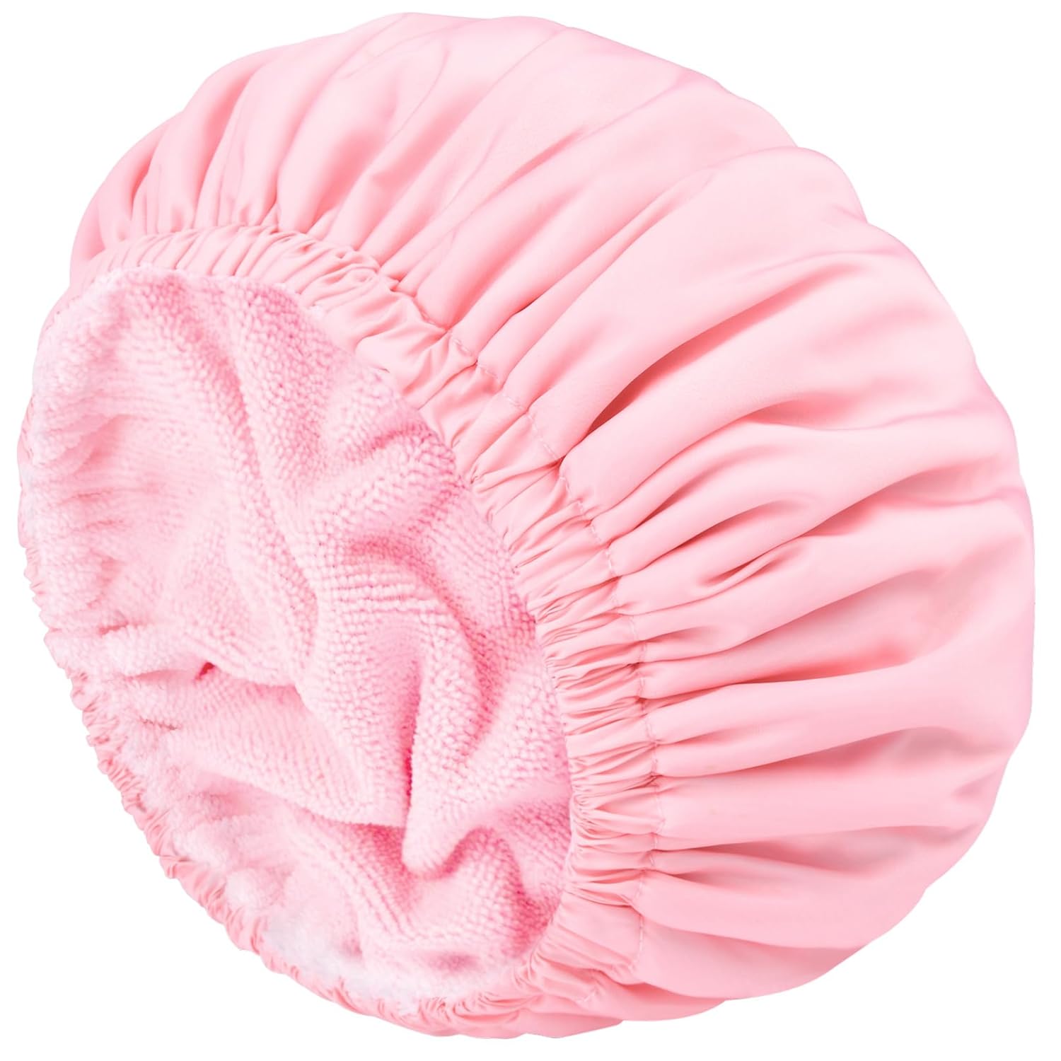 Shower Cap for Women Terry Lined Bath Cap Large Reusable Waterproof Elastic Band Pink Shower Caps for Long Thick Hair Soft Bath Shower Hair Caps