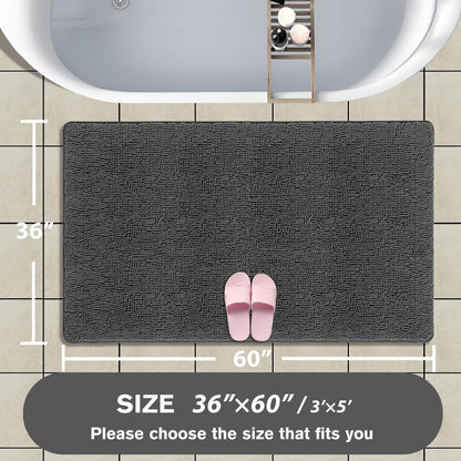 Bathroom Rugs 36 x 60 Inch – Extra Large Bath Mat | Absorbent and Washable Thick Chenille Bath Rugs Non-Slip Runner Rug for Bathroom, Shower, Tub(Gray)
