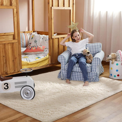 Area Rugs for Bedroom, Christmas Upgrade Non-Slip Ivory Fluffy Soft Shag Living Room Carpet, Indoor Floor 4x6 Fuzzy Shaggy Living Room Plush Nursery Rug for Kids Home Dorm Decor Aesthetic