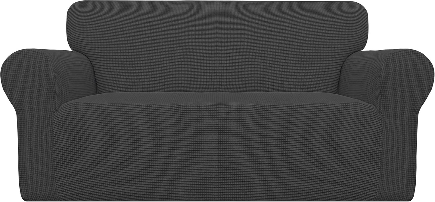 Stretch Sofa Slipcover 1-Piece Sofa Cover Furniture Protector Couch Soft with Elastic Bottom for Kids, Polyester Spandex Jacquard Fabric Small Checks (Sofa, Dark Gray)