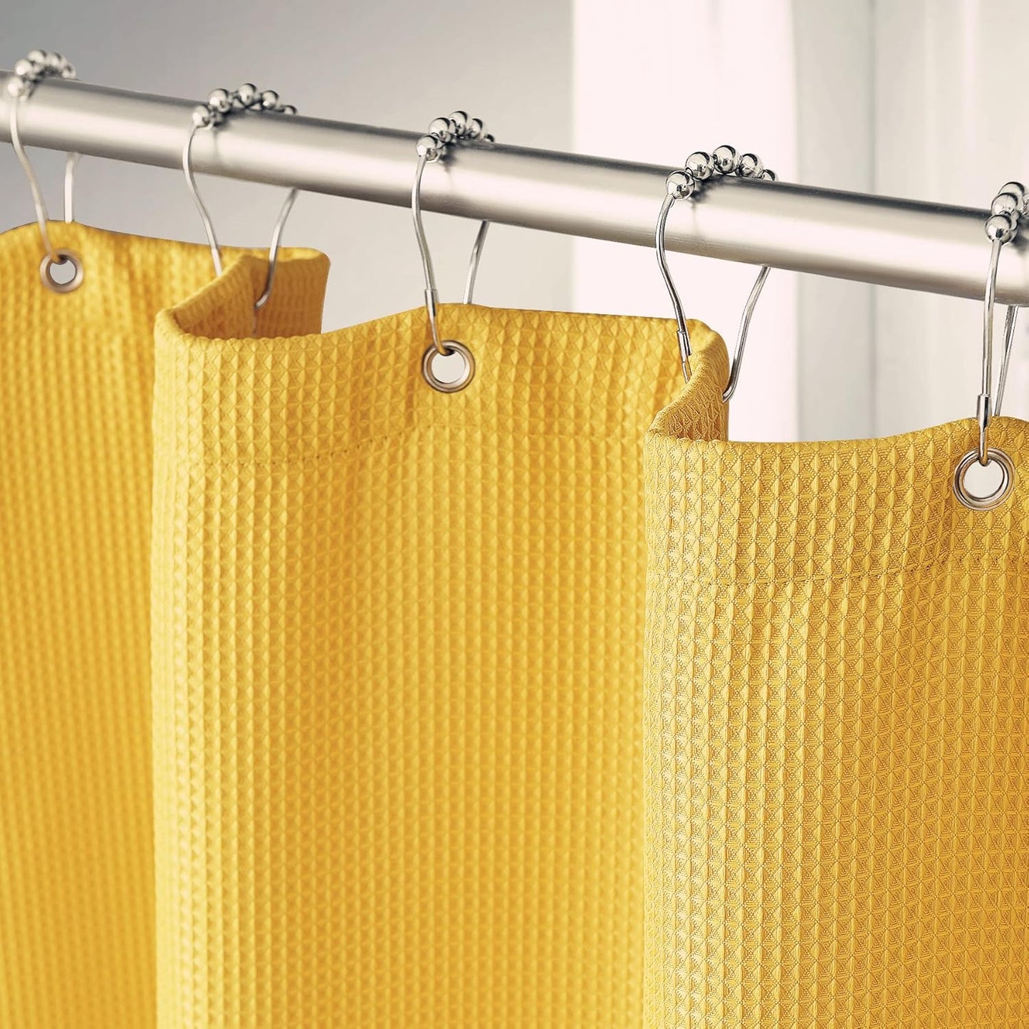 White Shower Curtain Fabric, Waffle Shower Curtains for Bathroom, Cloth Shower Curtain Heavy Duty, Thick Bathroom Shower Curtains Hotel Quality, Premium Polyester, 72x72 Inches