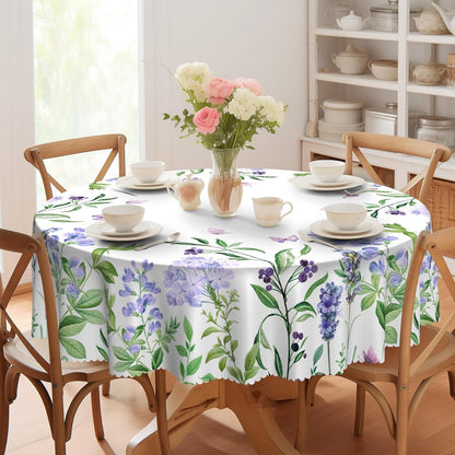 Round Tablecloth, Summer Tablecloths Polyester Waterproof Stain Wrinkle Free, Indoor and Outdoor Table Cover for Kitchen Party Dining Table