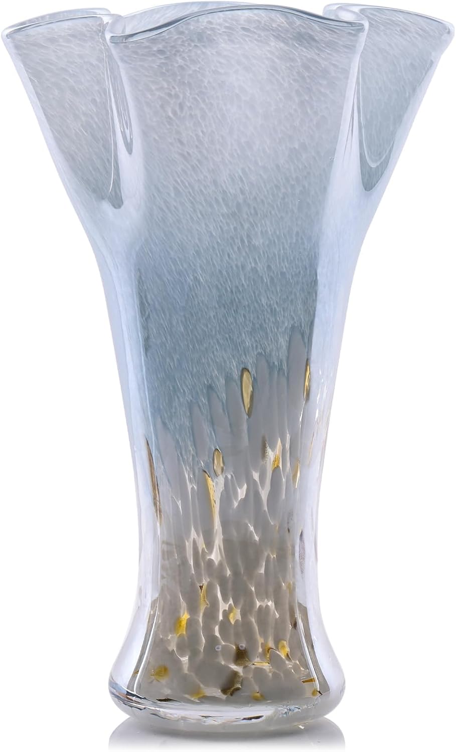9.0" H Teal Glass Vases for Flowers, Unique Hand Blown Glass Vase Green Home Decor, Wide Mouth Colorful Flower Vase Centerpieces, for Living Room Table Bookshelf, Bathroom Office Shelf Decorative