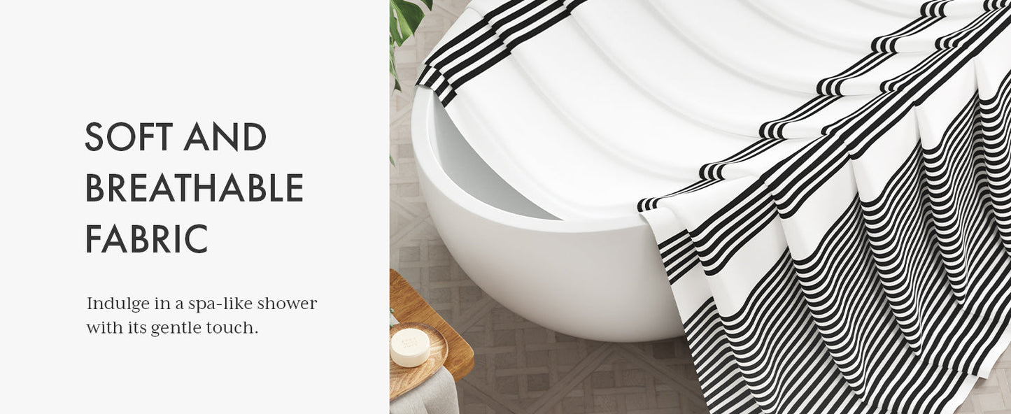 Shower Curtain, Washable Cloth Black Shower Curtain Sets with 12 Shower Curtain Hooks, Fabric Rustic Black and White Striped Curtain, Farmhouse Bathroom Curtains, 72x72 Inches