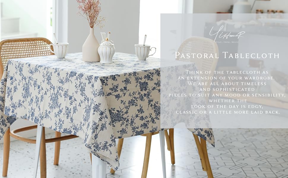 Pastoral Round Tablecloth - 60 Inch Dia. Table Cloth - Washable Table Cover with Dust-Proof Wrinkle Resistant for Restaurant, Picnic, Indoor and Outdoor Dining, Floral (Dark Blue)