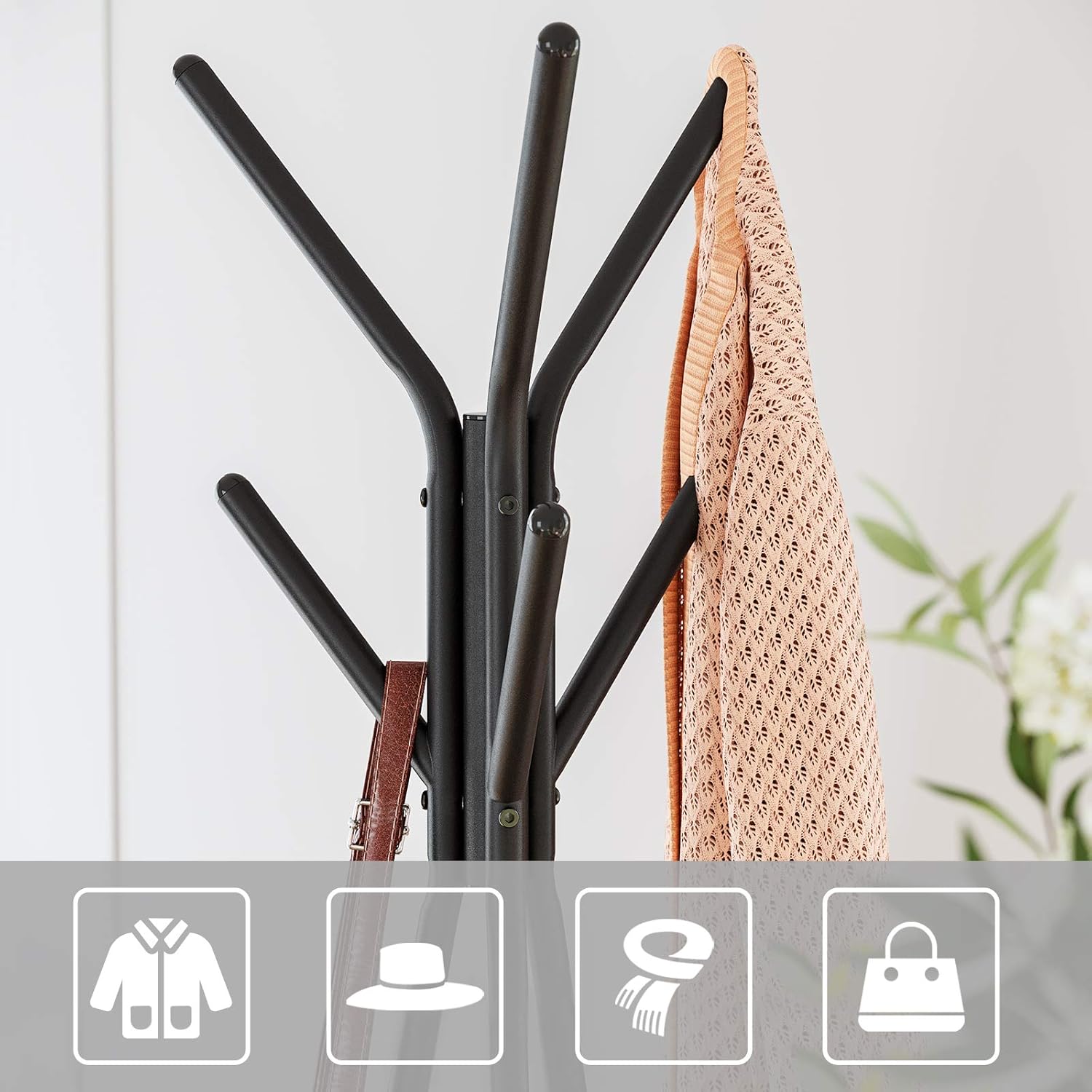 Coat Rack Freestanding, Coat Hanger Stand, Hall Tree with 2 Shelves, for Clothes, Hat, Bag, Industrial Style, Rustic Brown and Black URCR16BX