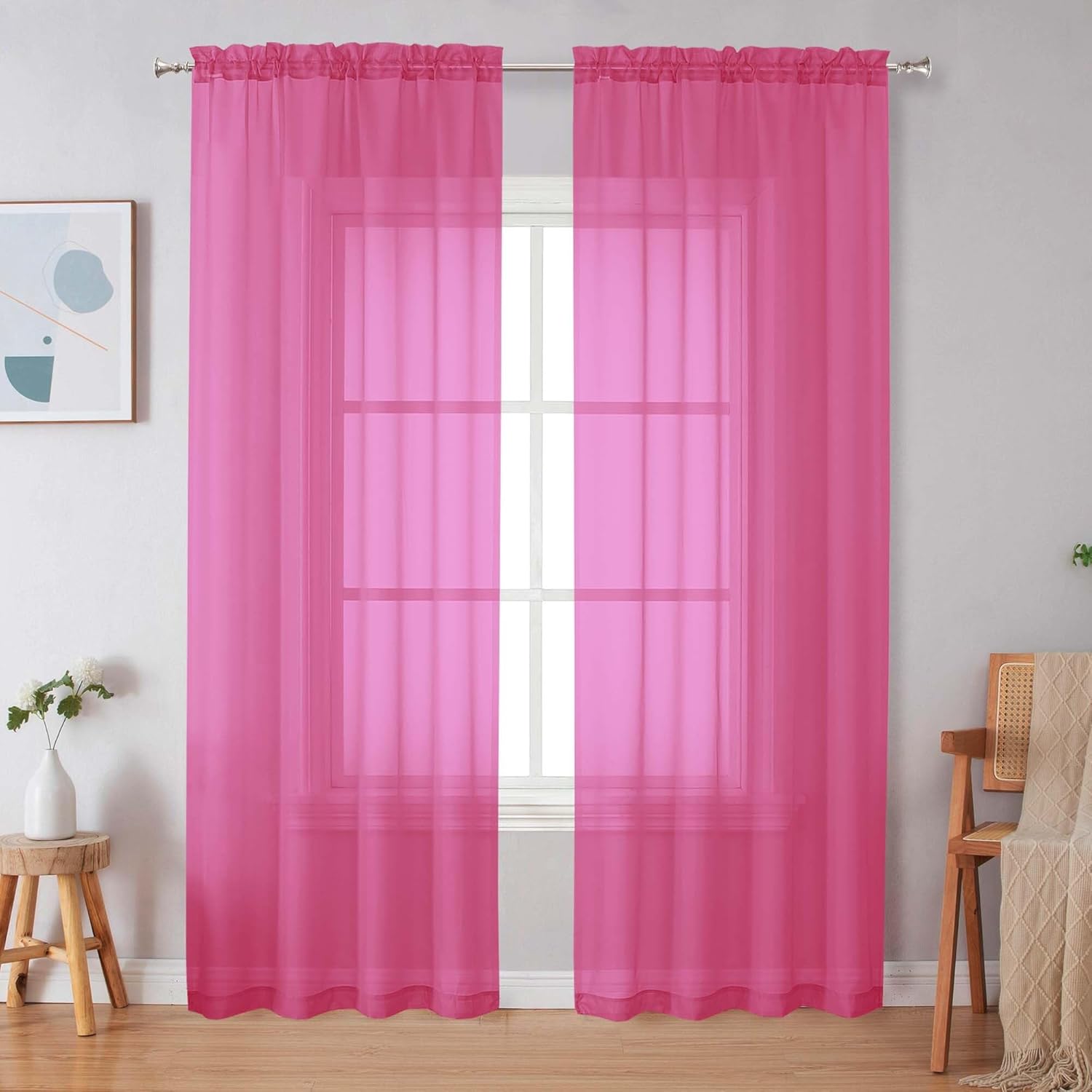 Black Sheer Curtains 84 Inches Long, Light Filtering Rod Pocket Solid Color Window Sheer Curtain Panels, Elegant Curtains & Drapes for Living Room, Bedroom 2 Panels (Black, 42" W x 84" L)