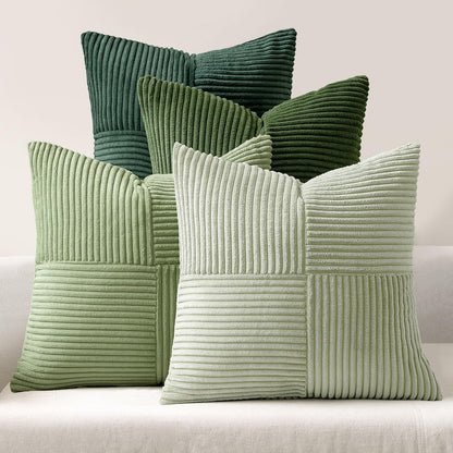 MIULEE Teal Orange Decorative Throw Pillow Covers 18x18 Inch Set of 4 Boho Corduroy Striped Cushion Cases Modern Farmhouse Patchwork Pillow Cases for Couch Sofa Bedroom Home Decor