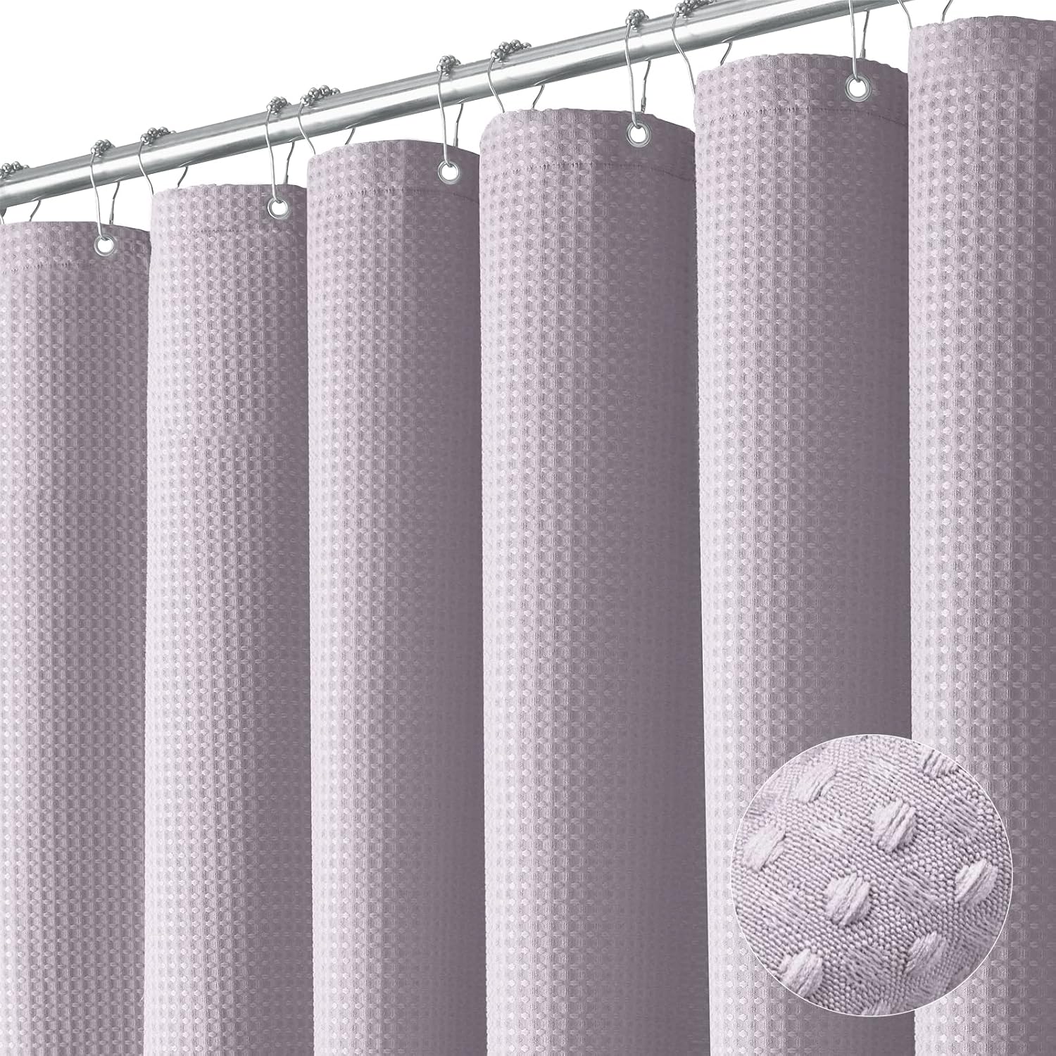 Dynamene Sage Green Shower Curtain - Waffle Textured Heavy Duty Thick Fabric Shower Curtains for Bathroom, 256GSM Luxury Weighted Polyester Cloth Bath Curtain Set with 12 Plastic Hooks，72Wx72H,Green