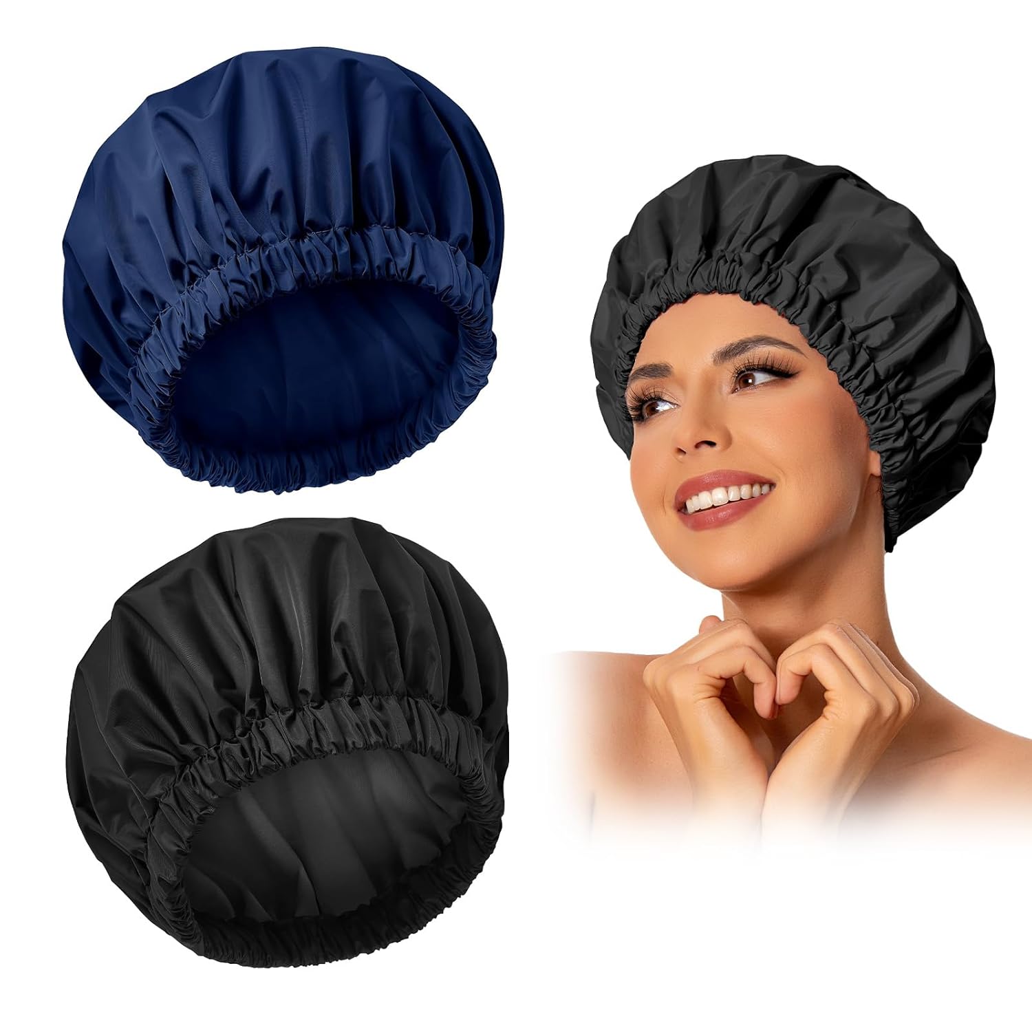 Reusable Shower Cap for Women, Large Waterproof Shower Bonnet Washable Elastic Band Bath Hair Hat for Long Hair, Braids(Pink)