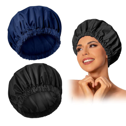 Reusable Shower Cap for Women, Large Waterproof Shower Bonnet Washable Elastic Band Bath Hair Hat for Long Hair, Braids(Pink)