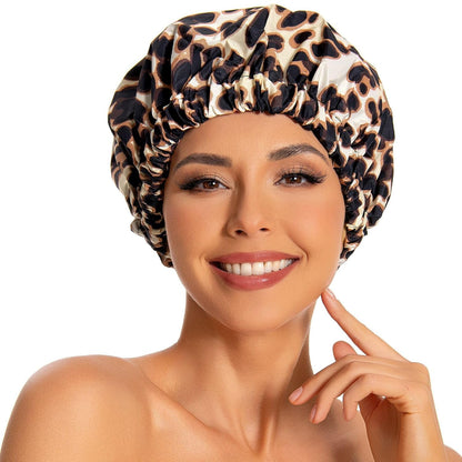 Reusable Shower Cap for Women, Large Waterproof Shower Bonnet Washable Elastic Band Bath Hair Hat for Long Hair, Braids(Pink)