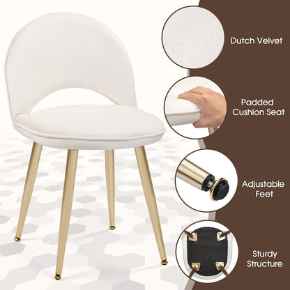 Chair with Adjustable Backrest Makeup Vanity Stool with Back Multifunction Armless Chair for Dressing Home Office Kitchen Dinning Room and Living Room (Velvet White)