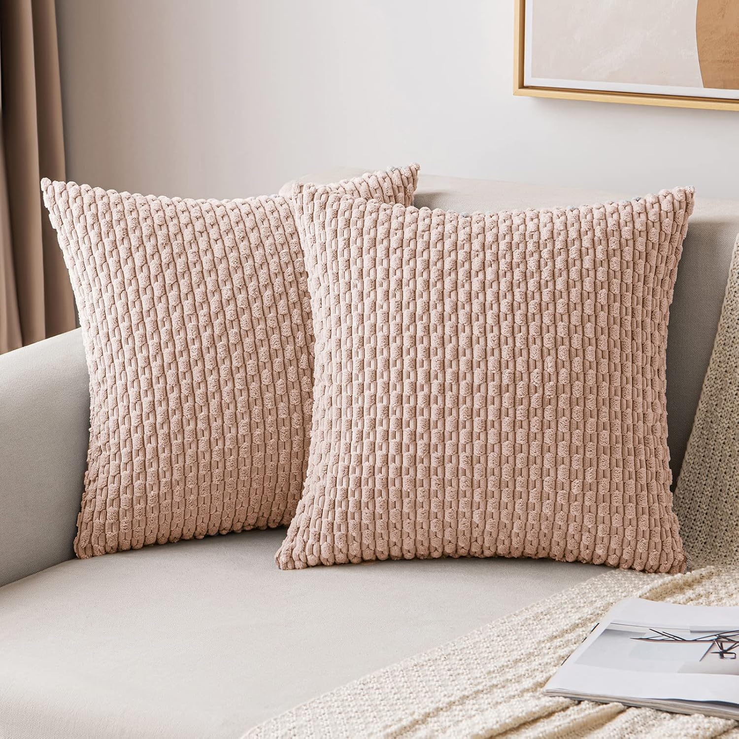 MIULEE Pack of 2 Decorative Throw Pillow Covers 18x18 Inch Soft Boho Striped Textured Corduroy Pillow Covers Spring Modern Farmhouse Home Decor for Couch Bed Sofa Living Room Sage Green