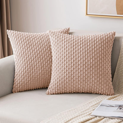 MIULEE Pack of 2 Decorative Throw Pillow Covers 18x18 Inch Soft Boho Striped Textured Corduroy Pillow Covers Spring Modern Farmhouse Home Decor for Couch Bed Sofa Living Room Sage Green