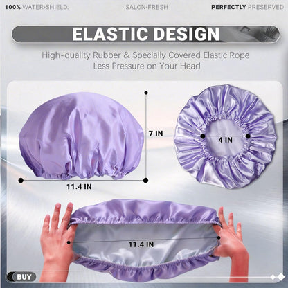 4 Pack Shower Caps for Women, Reusable Waterproof Double Layer Bath Cap, Large EVA Elastic Hair Cover for Shower, Fits Long Hair & Braids, for Spa & Home