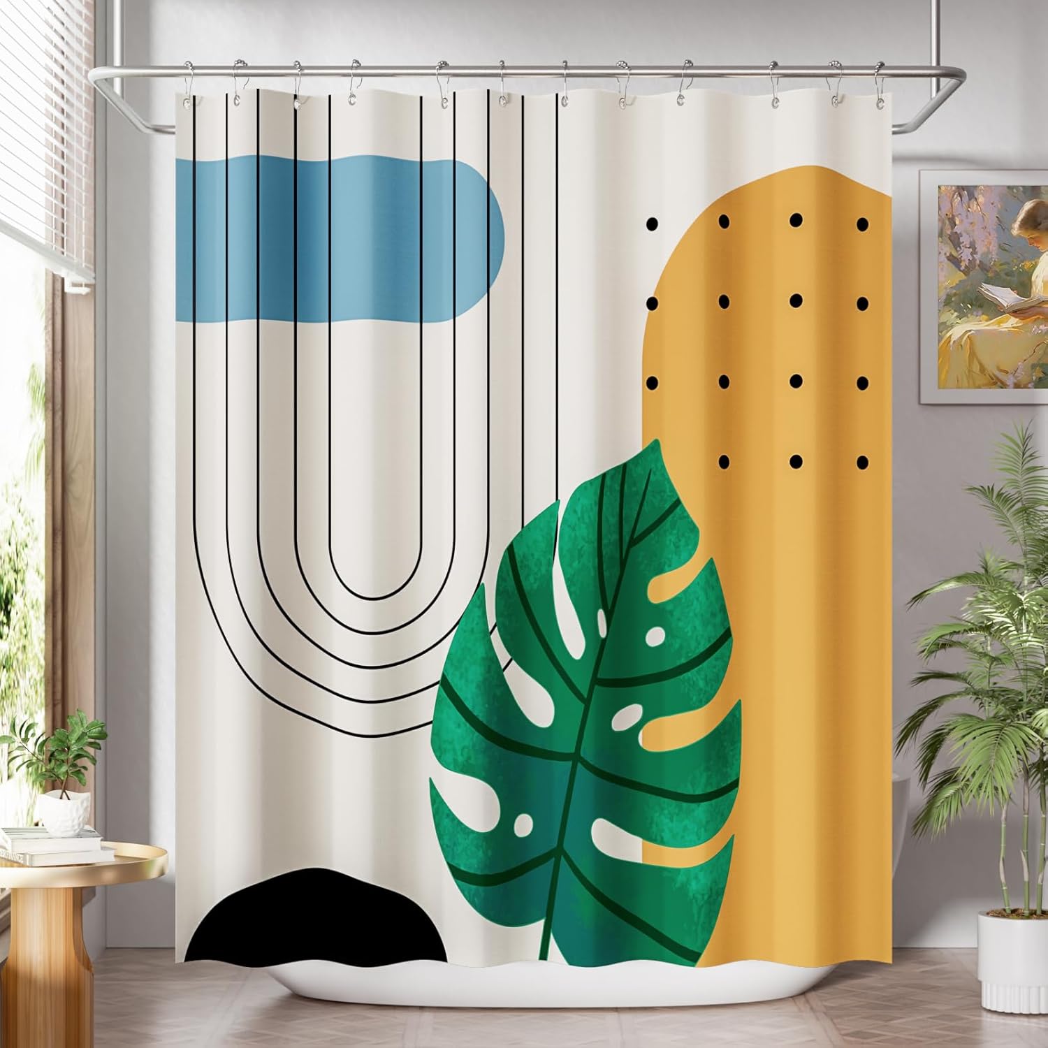 Shower Curtain, Washable Cloth Black Shower Curtain Sets with 12 Shower Curtain Hooks, Fabric Rustic Black and White Striped Curtain, Farmhouse Bathroom Curtains, 72x72 Inches