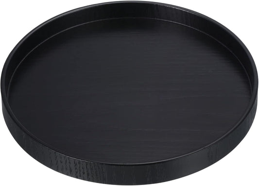 Wood Serving Tray 8 Inch, Round Decorative Platter for Home Decor Kitchen Table Candle Holder, Black