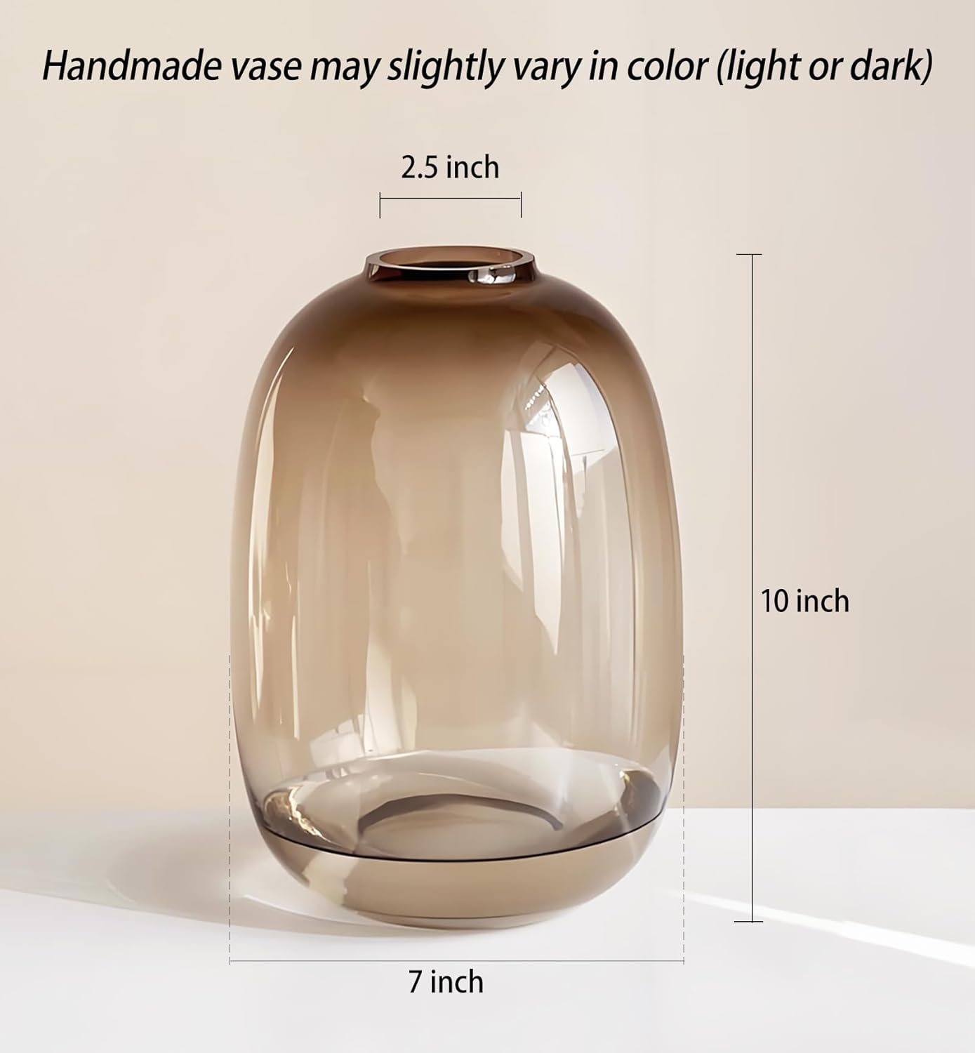 Brown Glass Vase Round Clear Colored Flower Vase for Centerpiece Long Stem Branch Fresh Artificial Plant Bottle Modern Home Indoor Decoration (Brown)