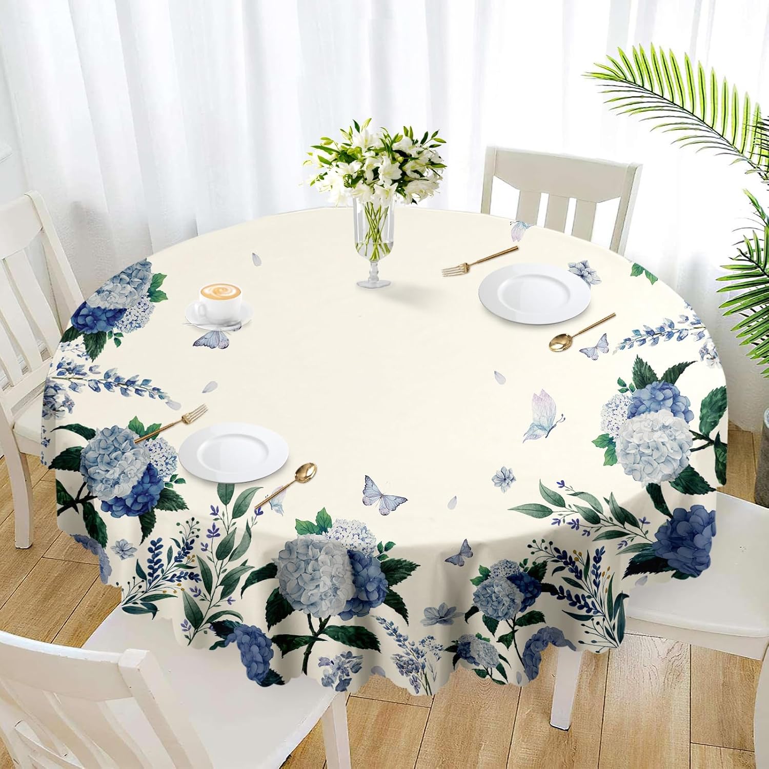 Round Tablecloth, Summer Tablecloths Polyester Waterproof Stain Wrinkle Free, Indoor and Outdoor Table Cover for Kitchen Party Dining Table