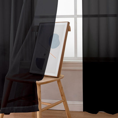 Black Sheer Curtains 84 Inches Long, Light Filtering Rod Pocket Solid Color Window Sheer Curtain Panels, Elegant Curtains & Drapes for Living Room, Bedroom 2 Panels (Black, 42" W x 84" L)