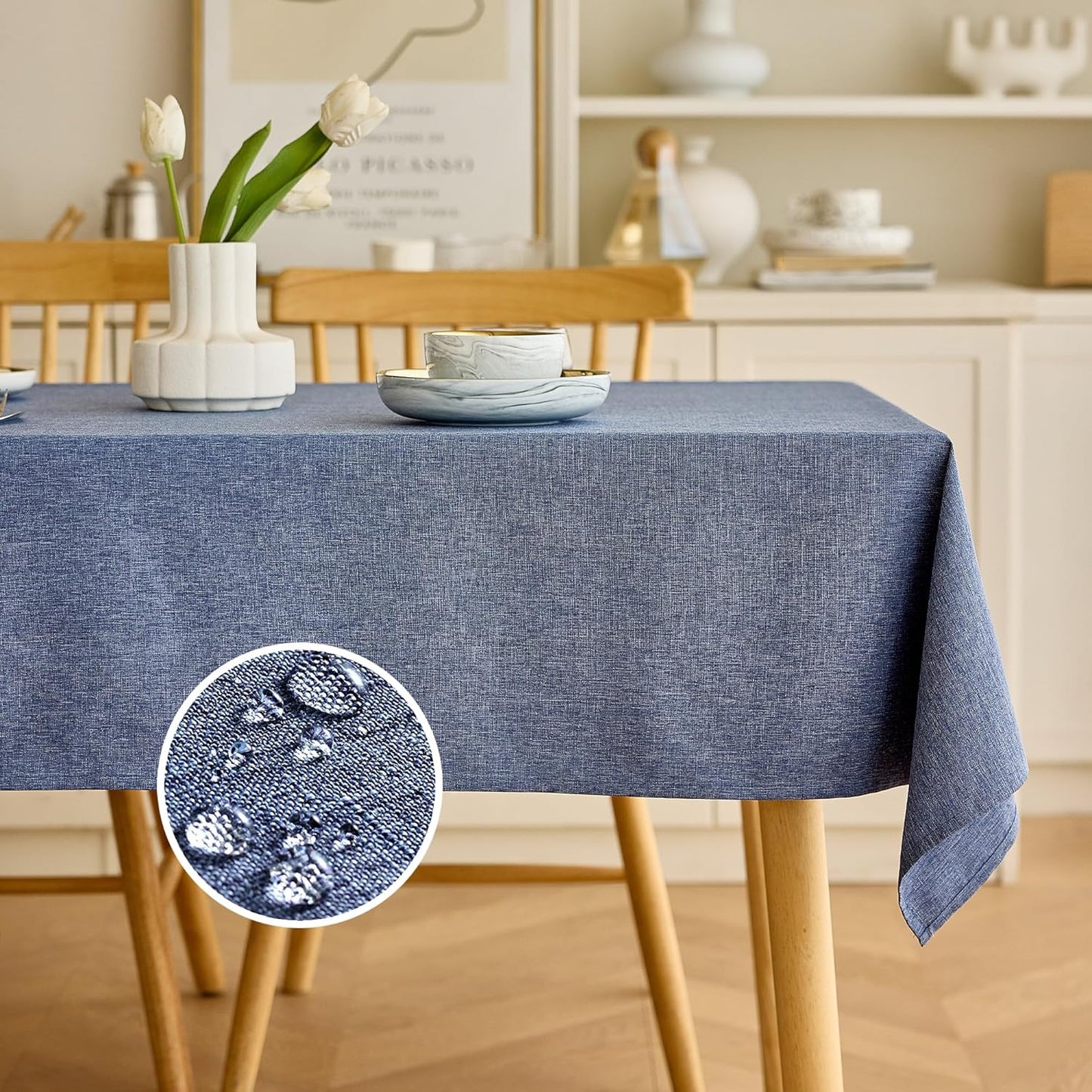 Decorelia Faux Linen Round Tablecloths 60 inch, Waterproof Decorative Washable Texture Rustic Circle Table Cloth Cover for Dining Kitchen Party Farmhouse Outdoor(Round (2-4 Seats),Sage Green)