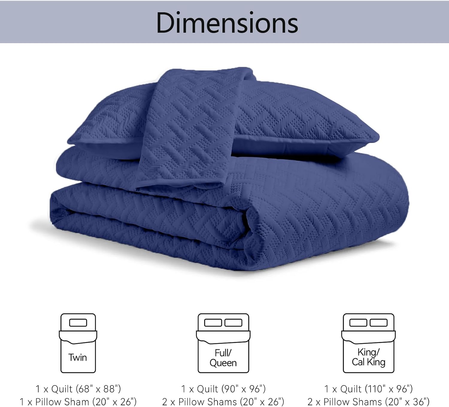 Quilts Queen Size - Ultra Soft Navy Blue Quilt Lightweight Microfiber Bedspreads, Classic Basket Weave Pattern Bedspread Bed Coverlet 3 Pieces for All-Season (1 Quilt, 2 Pillow Shams) | Breathable material, Easy care