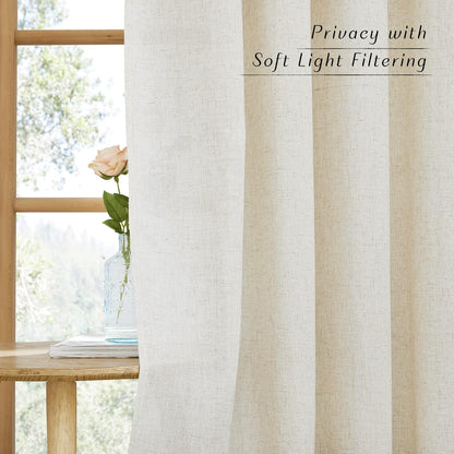 Natural Linen Curtains 84 inch Long 2 Panels Set, Grommet Top Thick Linen Burlap Semi Sheer Vertical Drapes Privacy Assured with Light Filtering for Bedroom/Living Room, W55 x L84