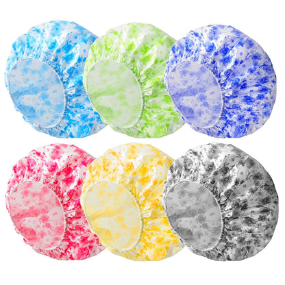 6 PCS Shower Caps for Women, Double Side Waterproof Shower Cap, Reusable Elastic Bath Caps for Shower, EVA Bathing Shower Caps, Bath Hair Caps - Candy Color