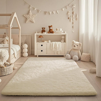 Area Rugs for Bedroom, Christmas Upgrade Non-Slip Ivory Fluffy Soft Shag Living Room Carpet, Indoor Floor 4x6 Fuzzy Shaggy Living Room Plush Nursery Rug for Kids Home Dorm Decor Aesthetic