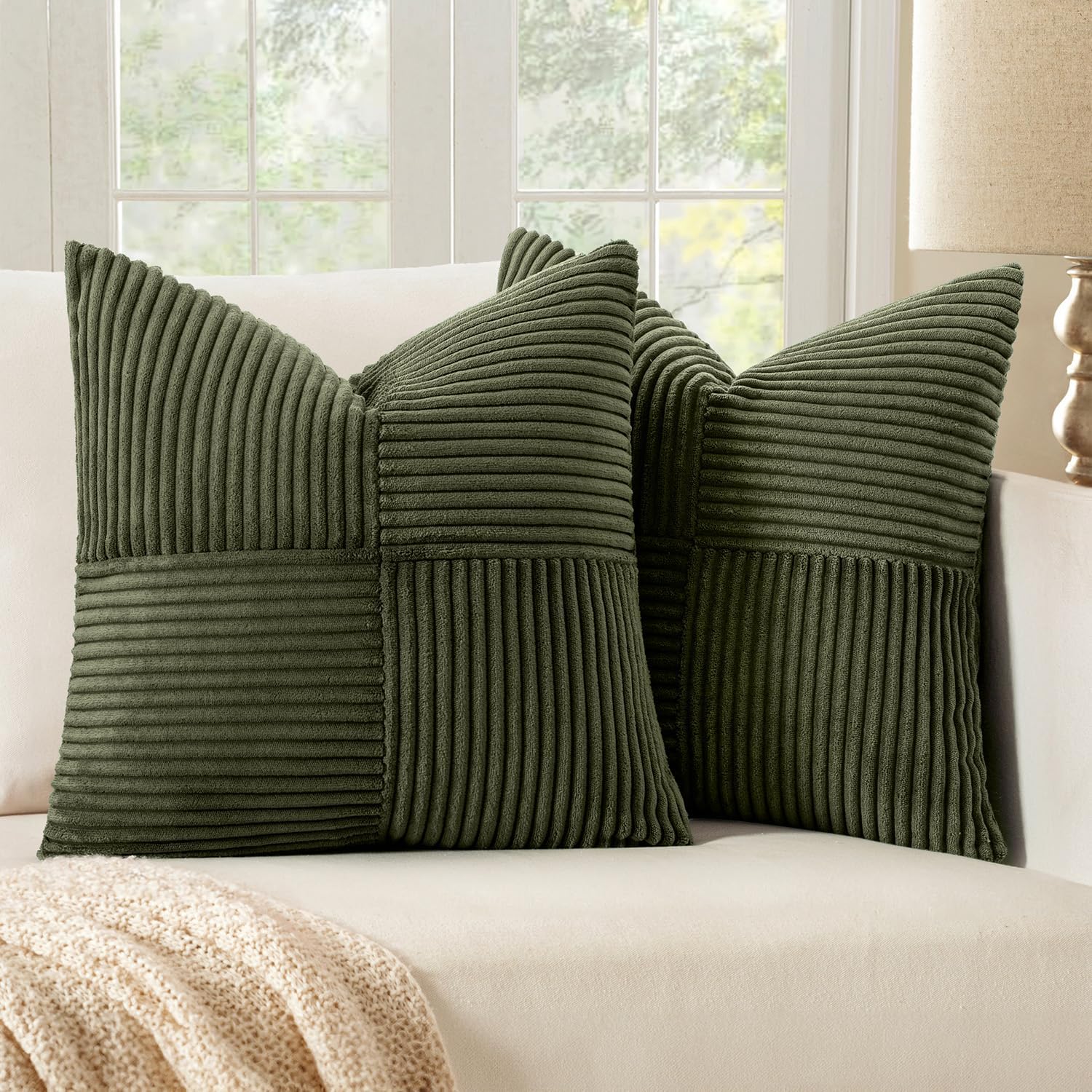 MIULEE Black Decorative Throw Pillow Covers 18x18 Inch for Couch Bed Sofa Pack of 2 Boho Farmhouse Throw Pillows Soft Cross Corduroy Patchwork Textured Cushion Cases