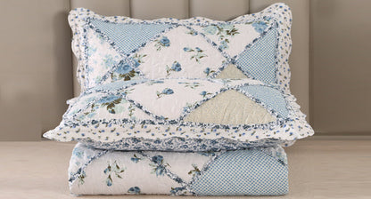 Blue Floral Patchwork Quilt Set, Full Queen Size, 3 Piece Bedding Set with 2 Pillowcases | Blue Patchwork Quilt, Queen Size Bedspread, Reversible Quilt Set, Floral Quilt Set, Patchwork Quilt Set, Queen Comforter Set