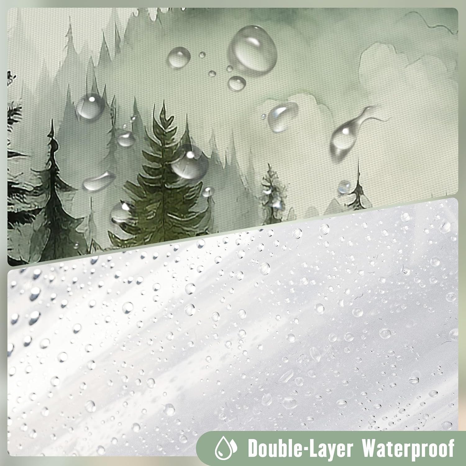 3 in 1 Shower Curtain Set, DarkGreen Misty Pine Forest Fabric Shower Curtain with PEVA Liner and Double Sided Hooks, Bathroom Curtain Waterproof 72x72