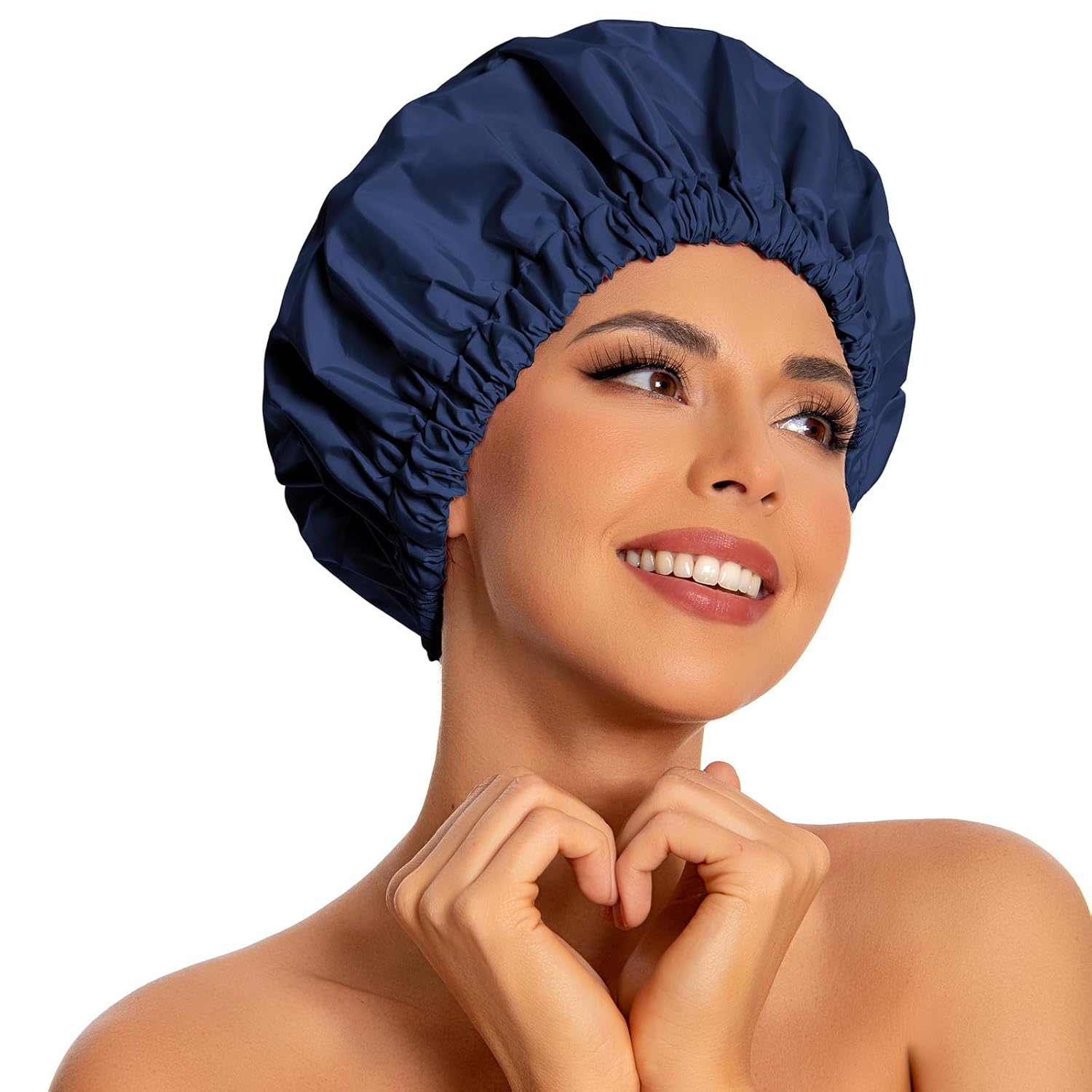 Reusable Shower Cap for Women, Large Waterproof Shower Bonnet Washable Elastic Band Bath Hair Hat for Long Hair, Braids(Pink)