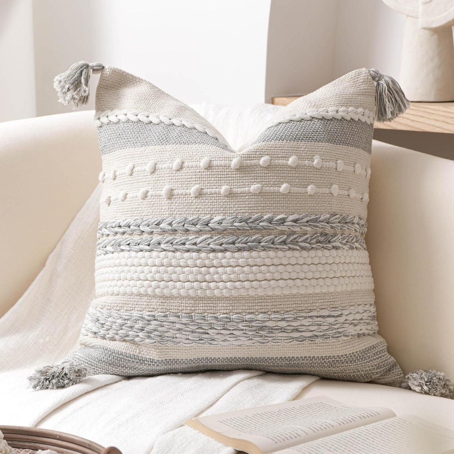 BlissBlush Coastal Blue Decorative Lumbar Pillow Cover 14x36 Boho Long Body Pillow for Bed Farmhouse Lumbar Throw Pillow for Couch Modern Accent Textured Throw Pillowcase