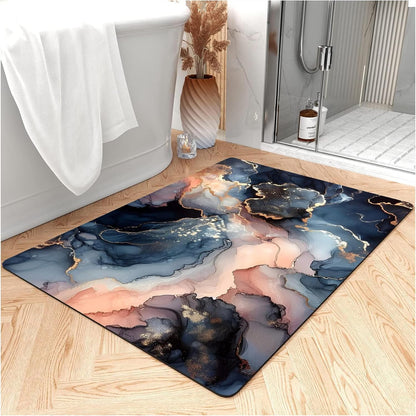 Fast Drying Thin Bath Mat Bathtub Mat | Diatomite Bathmat with Absorbent and Non-Slip Surface Easy to Clean | Colorful Marble Texture Bathroom Rug (3x5ft/36x60in/90x150cm, Pink/Medium Purple)